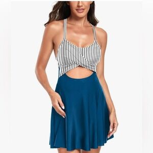 NWT Summer Sunshine Size‎ M Maternity Color Block Stripe Tie Back Swimdress